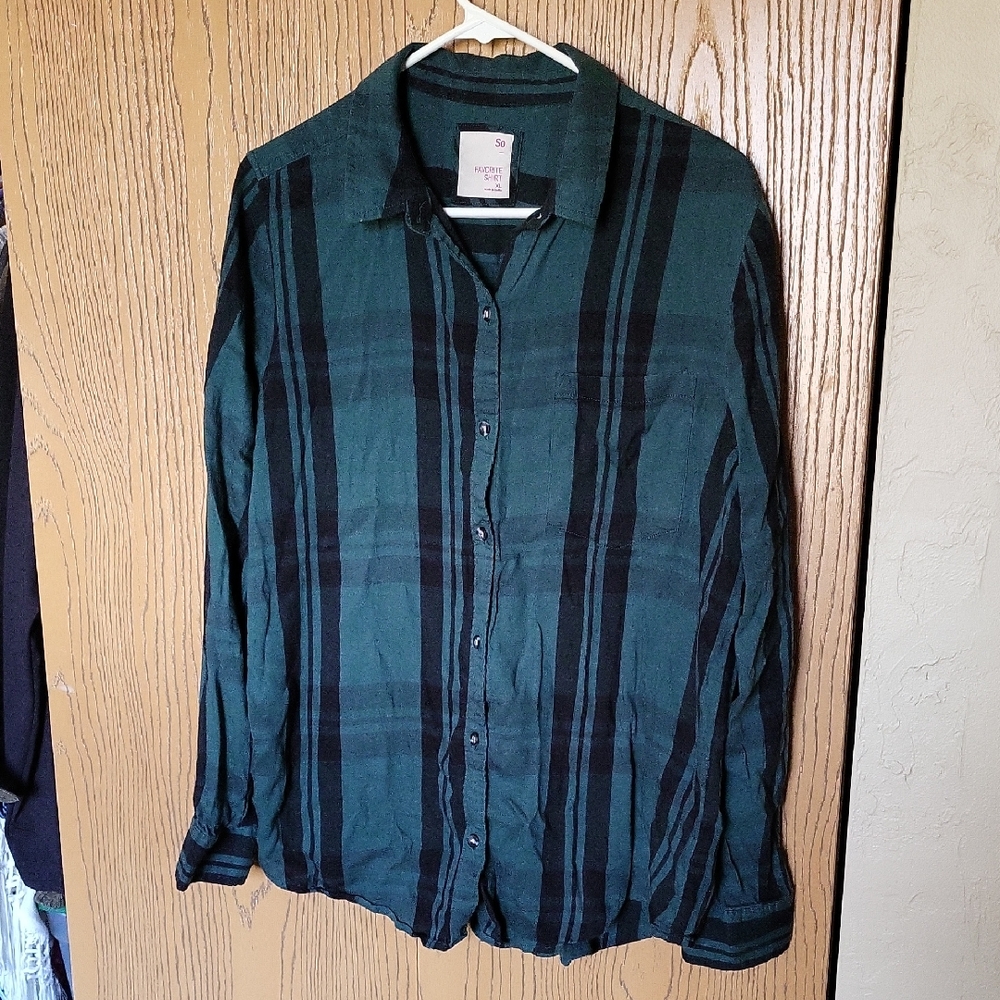 SO Green and Black Striped Shirt